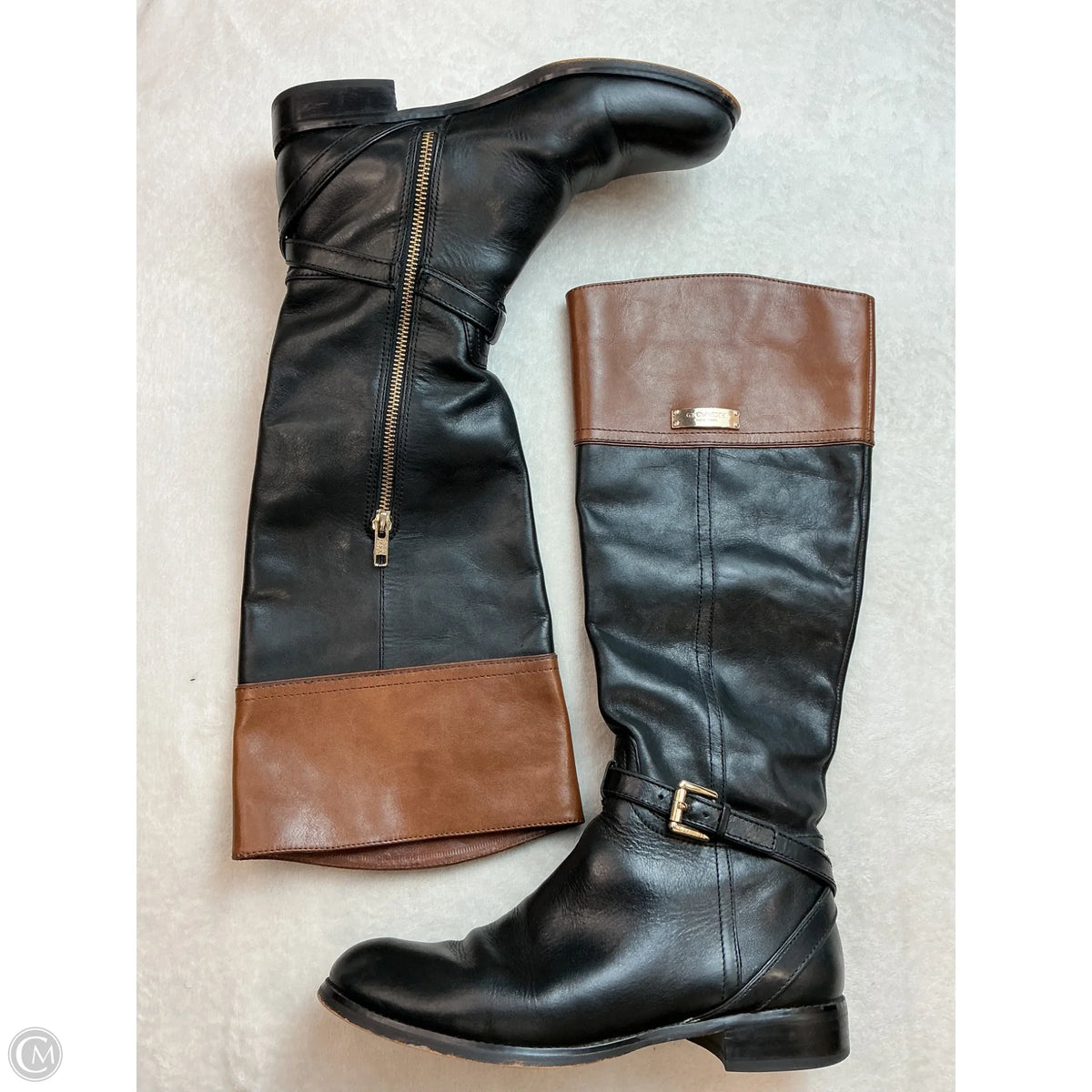 Boots Designer By Coach In Black & Brown, Size: 7