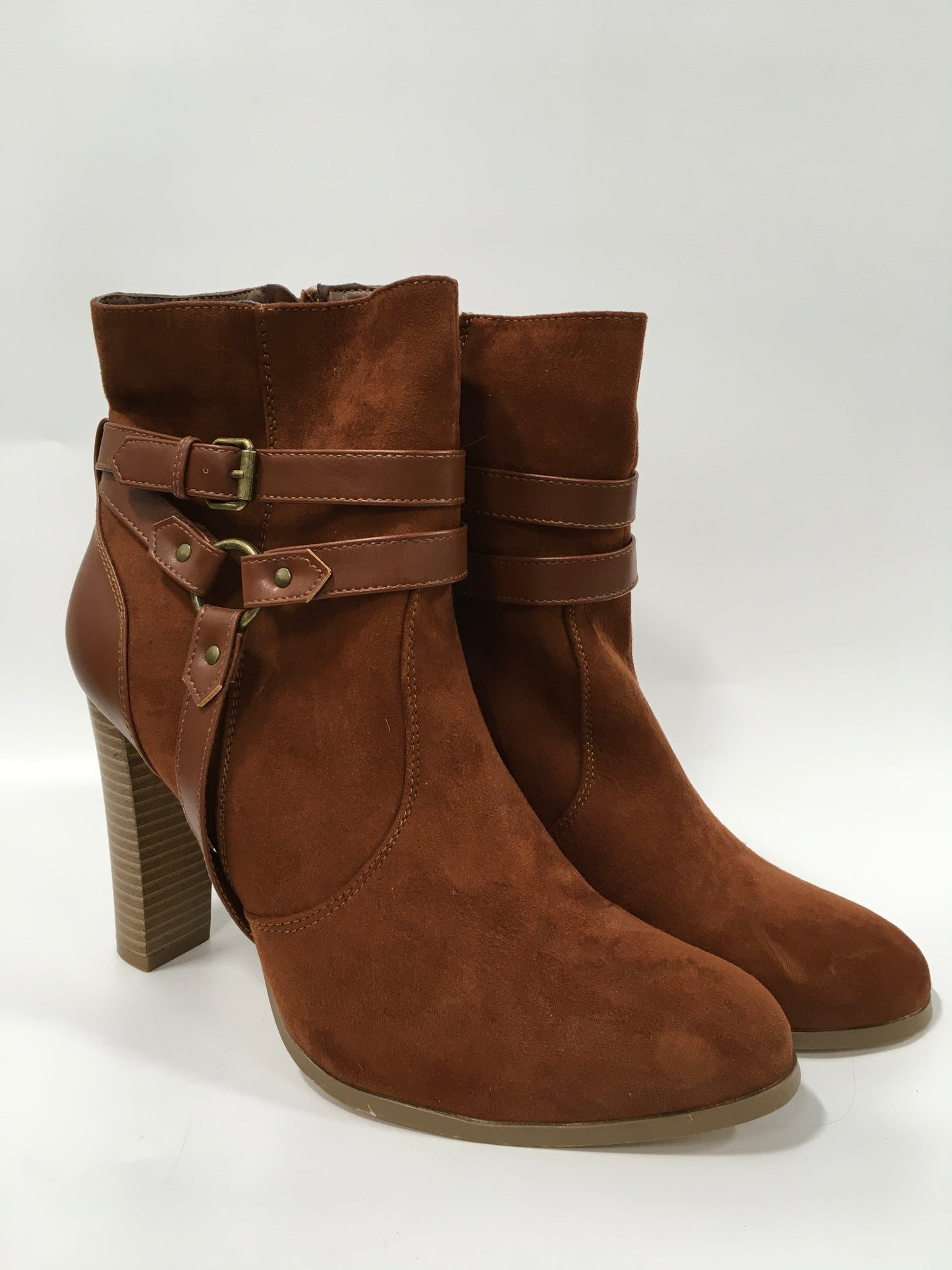 Boots Ankle Heels By Just Fab In Brown, Size: 11