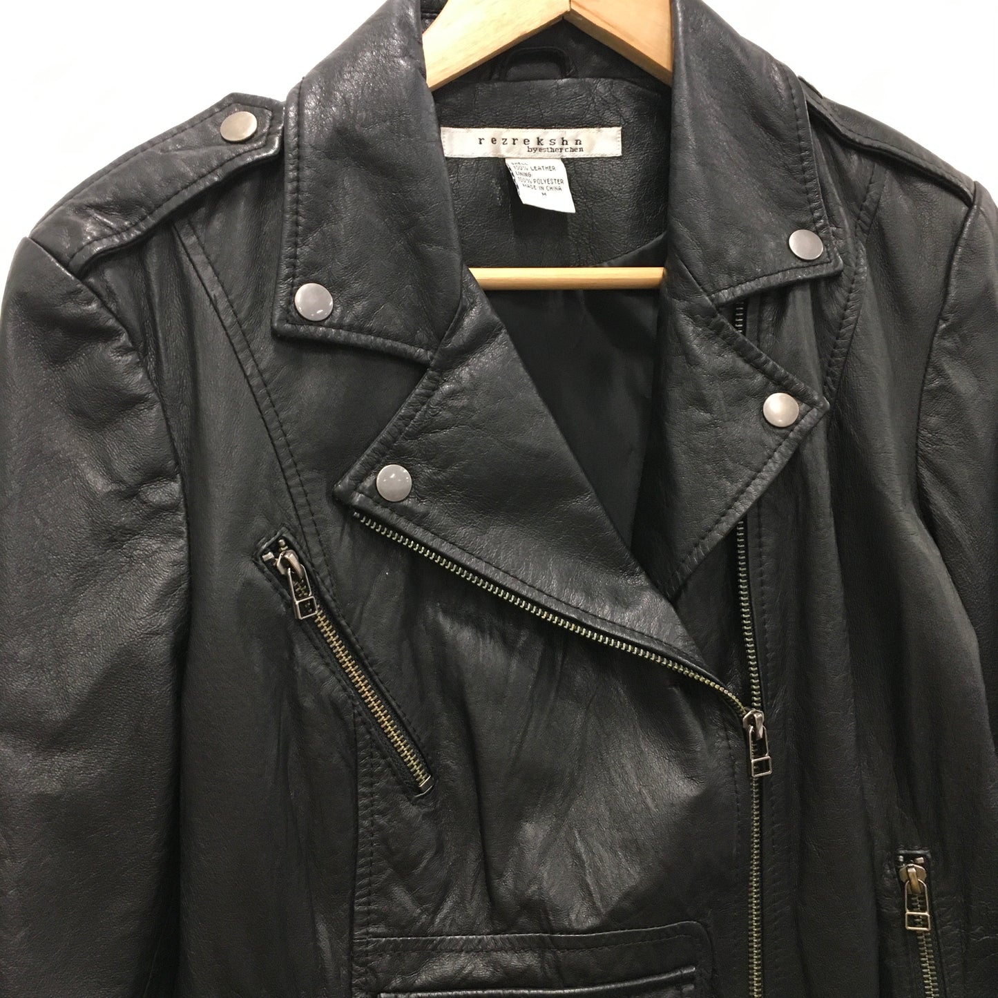 Black Jacket Moto Leather REZREKSHA by Esther Chen, Size M