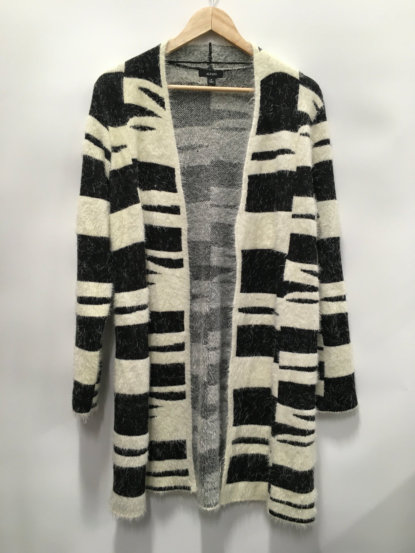 Sweater Cardigan By Alfani In Black & Cream, Size: M