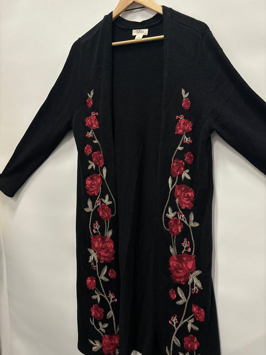 Sweater Cardigan By Style And Company In Black & Red, Size: Xl