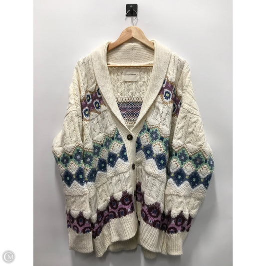 Sweater Cardigan By Lucky Brand In Cream & Purple, Size: Xl