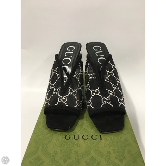 Shoes Luxury Designer By Gucci In Black & Silver, Size: 8.5