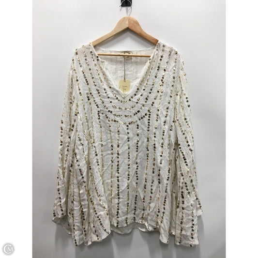 Top Long Sleeve By Let Me Be In Gold & White, Size: L
