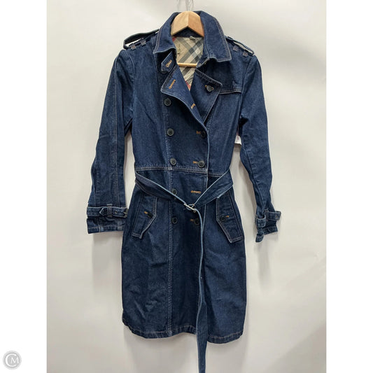 Coat Luxury Designer By Burberry In Blue Denim, Size: M