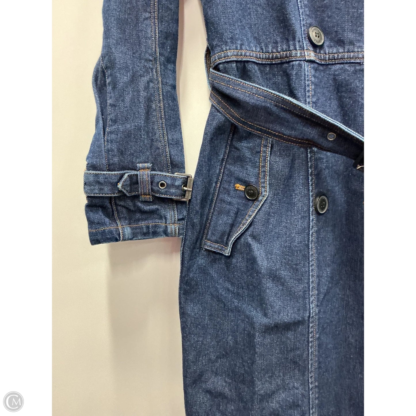 Coat Luxury Designer By Burberry In Blue Denim, Size: M