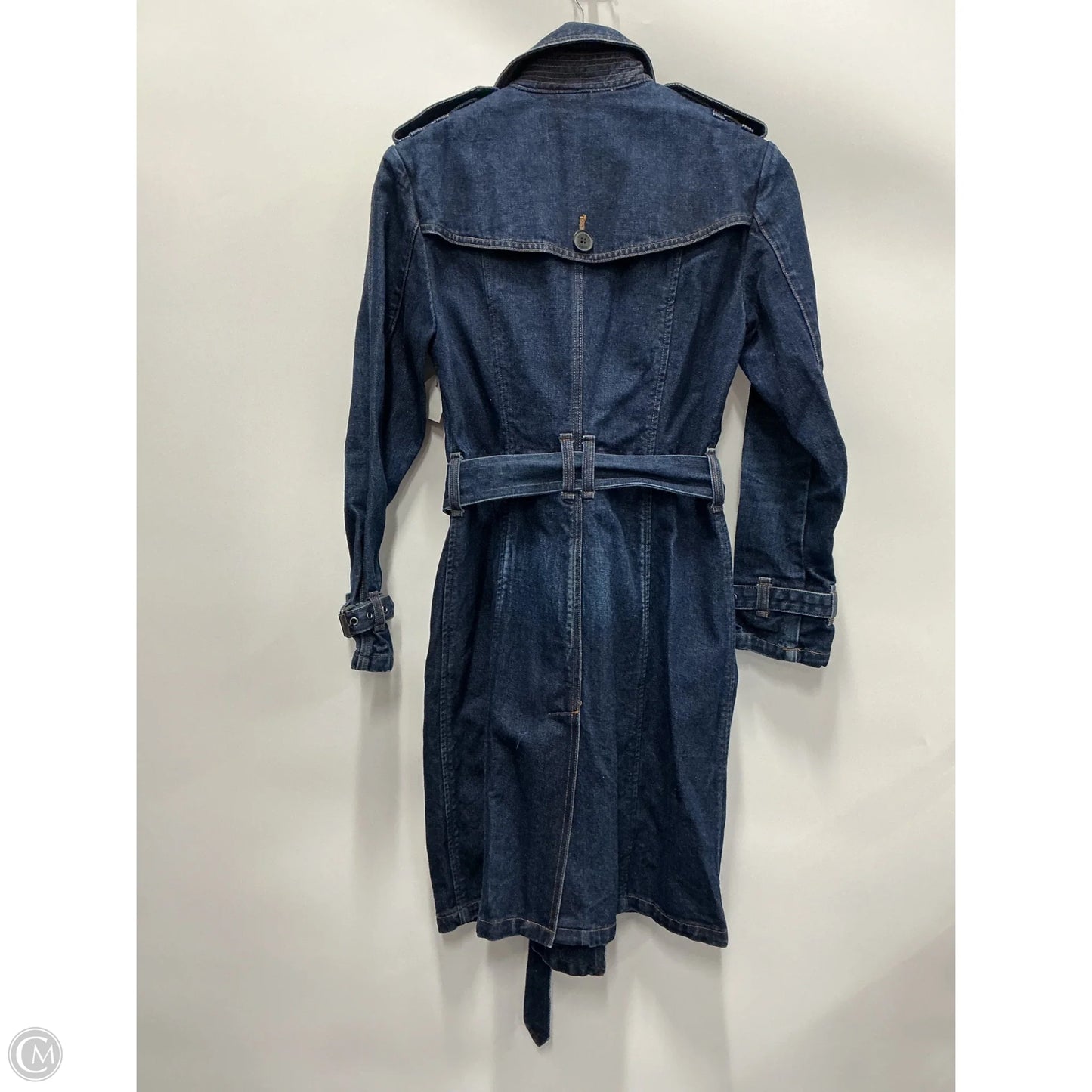 Coat Luxury Designer By Burberry In Blue Denim, Size: M