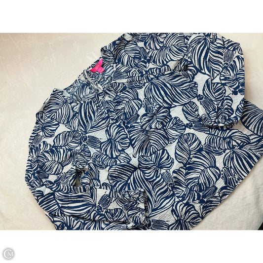 Top Long Sleeve Designer By Lilly Pulitzer In Blue & White, Size: L